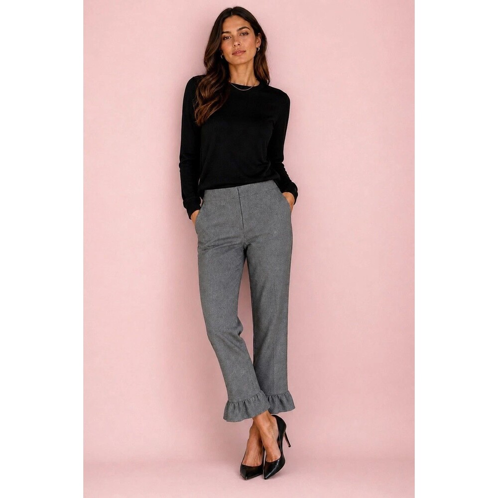 Banana Republic Pants Size 10 Straight Logan Crop Ruffle Hem Trousers Gray NWT